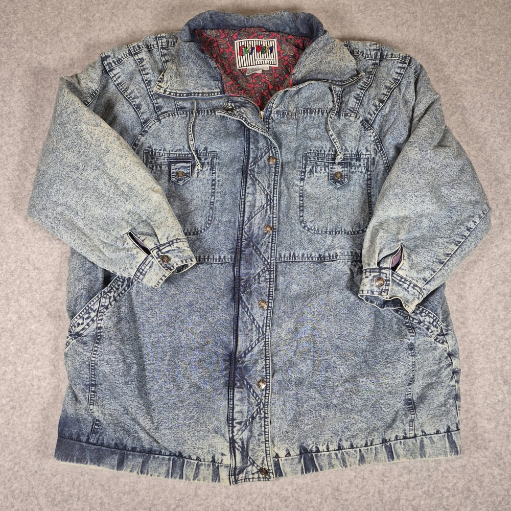 Vintage East West Denim Jacket Womens 22/24 (Fits Mens 2-3XL) Acid Wash Paisley